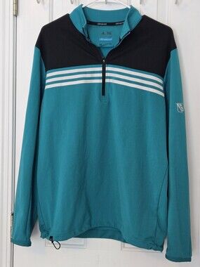 adidas Teal Black Climacool Quarter-Zip Pullover Drawstring Hem Size M